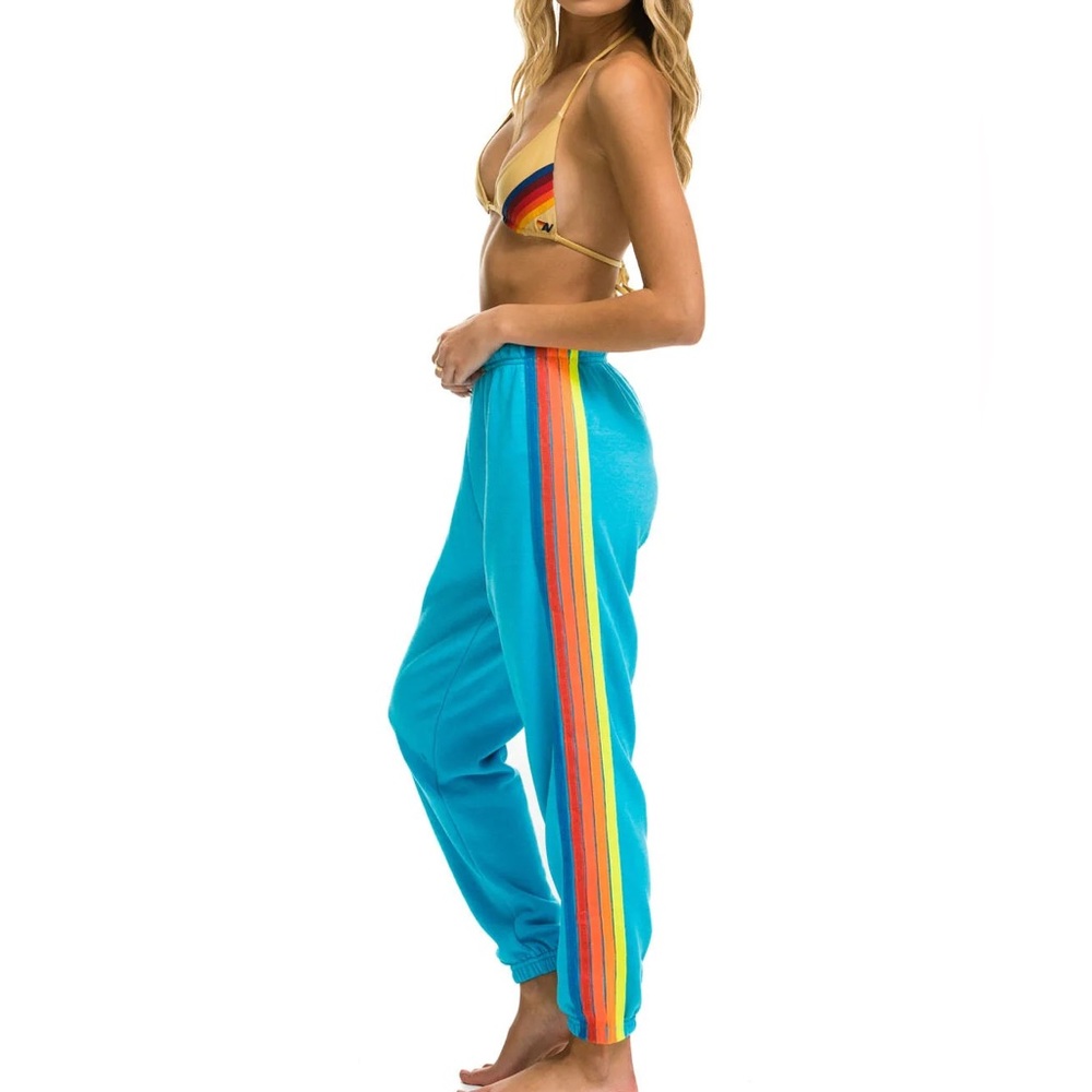 Aviator Nation 5 Stripe Sweatpants in Neon Blue / Neon Rainbow